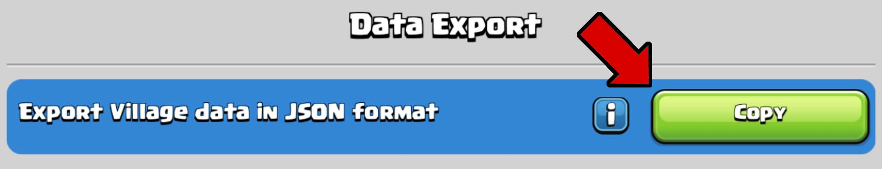Clash of Clans export screen showing the copy button